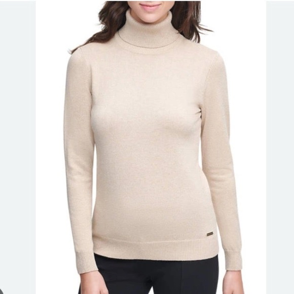 NWT Calvin Klein Gold Metallic Turtleneck Sweater - Picture 2 of 4
